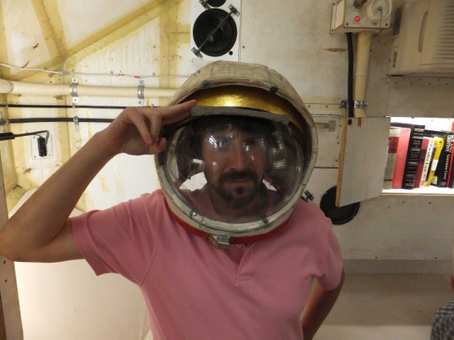 Click the image for a view of: Nathaniel Stern preparing for his and Scott Kildall s Tweets in Space project